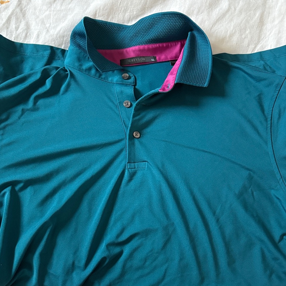 Greyson Men's Teal Polo with Pink Collar Accents